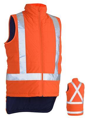 Bisley Workwear Taped Ttmc-w Hi Vis Puffer Vest With X Back (Shower Proof) BV0379XT Work Wear Bisley Workwear   
